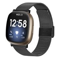 Fitbit Versa 3/4 & Sense 1/2 - Milanese bandje met klemsluiting - Zwart afbeelding