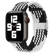 Braided nylon bandje - Zwart met wit - Geschikt voor Apple Watch 38mm / 40mm / 41mm / 42mm afbeelding