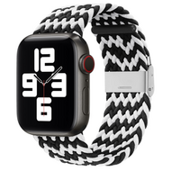 Braided nylon bandje - Zwart / Wit - Geschikt voor Apple Watch 38mm / 40mm / 41mm / 42mm afbeelding