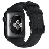 Luxe Echt Lederen bandje - Zwart - Geschikt voor Apple Watch 38mm / 40mm / 41mm / 42mm afbeelding