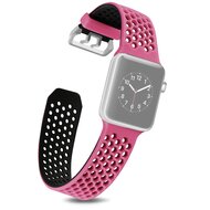 Bandje met gaatjes - 2 kleuren - Roze met zwart - Geschikt voor Apple Watch 44mm / 45mm / 46mm / 49mm afbeelding