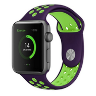 Sportbandje - Maat: S/M - Paars + Groen - Geschikt voor Apple Watch 38mm / 40mm / 41mm / 42mm afbeelding