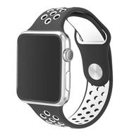 Sportbandje - Maat: M/L - Zwart + Wit - Geschikt voor Apple Watch 38mm / 40mm / 41mm / 42mm afbeelding