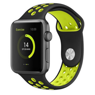 Sportbandje - Maat: M/L - Zwart + Geel - Geschikt voor Apple watch 38mm / 40mm / 41mm / 42mm afbeelding