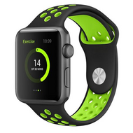 Sportbandje - Maat: S/M - Zwart + Groen - Geschikt voor Apple Watch 44mm / 45mm / 46mm / 49mm afbeelding