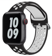 Siliconen sportband met gesp - Zwart + Wit - Geschikt voor Apple Watch 44mm / 45mm / 46mm / 49mm afbeelding