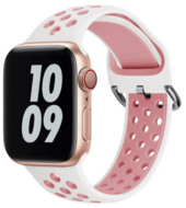 Siliconen sportband met gesp - Wit + Roze - Geschikt voor Apple Watch 44mm / 45mm / 46mm / 49mm afbeelding