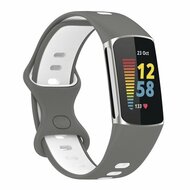 FitBit Charge 5 & 6 Sportbandje met dubbele lus - Grijs / wit - Tweekleurig - Maat: L afbeelding