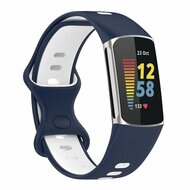 FitBit Charge 5 & 6 Sportbandje met dubbele lus - Donkerblauw / wit - Tweekleurig - Maat: L afbeelding