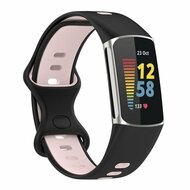 FitBit Charge 5 & 6 Sportbandje met dubbele lus - Zwart / roze - Tweekleurig - Maat: L afbeelding