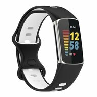FitBit Charge 5 & 6 Sportbandje met dubbele lus - Zwart / wit - Tweekleurig - Maat: L afbeelding