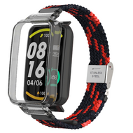 Braided nylon bandje met case - Zwart met rood - Xiaomi Smart band 7 Pro afbeelding