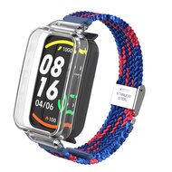 Braided nylon bandje met case - Blauw met rood - Xiaomi Smart band 7 Pro afbeelding