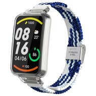 Braided nylon bandje met case - Blauw met wit - Xiaomi Smart band 7 Pro afbeelding