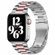Stalen schakelband - Zilver met rosé pink - Geschikt voor Apple watch 38mm / 40mm / 41mm / 42mm afbeelding