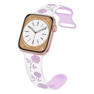 Siliconen bandje met rozen - Wit / paars - Geschikt voor Apple Watch 44mm / 45mm / 46mm / 49mm afbeelding
