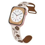 Siliconen bandje met rozen - Sterrenlicht / bruin - Geschikt voor Apple Watch 38mm / 40mm / 41mm / 42mm afbeelding