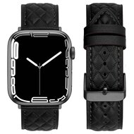 Leren bandje met diamant patroon - Zwart - Geschikt voor Apple Watch 38mm / 40mm / 41mm / 42mm afbeelding