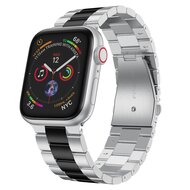 Stalen schakelband - Zilver met zwart - Geschikt voor Apple watch 38mm / 40mm / 41mm / 42mm afbeelding