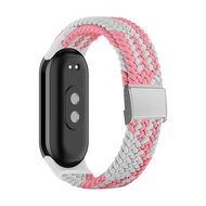 Braided nylon bandje - Roze met wit - Xiaomi Smart Band 8 & 9 afbeelding