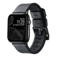 Leer + siliconen band - Zwart + zwarte aansluiting en gesp - Geschikt voor Apple Watch 44mm / 45mm / 46mm / 49mm afbeelding