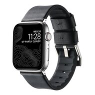 Leer + siliconen band - Zwart + zilveren aansluiting en gesp - Geschikt voor Apple Watch 44mm / 45mm / 46mm / 49mm afbeelding