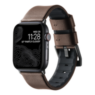 Leer + siliconen band - Bruin + zwarte aansluiting en gesp - Geschikt voor Apple Watch 44mm / 45mm / 46mm / 49mm afbeelding