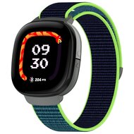 Fitbit Ace LTE - Nylon loop band met klittenbandsluiting - Donkerblauw met lime groen afbeelding