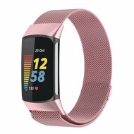 Milanese bandje - Rosé roze - Geschikt voor FitBit Charge 5 afbeelding