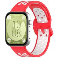 Tweekleurige siliconen band - Rood met wit - Huawei Watch Fit 3 / Fit 4 afbeelding