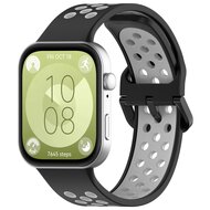 Tweekleurige siliconen band - Zwart met grijs - Huawei Watch Fit 3 / Fit 4 afbeelding