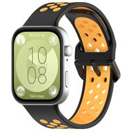 Tweekleurige siliconen band - Zwart met oranje - Huawei Watch Fit 3 / Fit 4 afbeelding