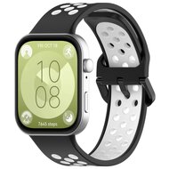 Tweekleurige siliconen band - Zwart met wit - Huawei Watch Fit 3 / Fit 4 afbeelding