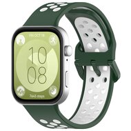 Tweekleurige siliconen band - Groen met wit - Huawei Watch Fit 3 / Fit 4 afbeelding