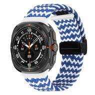Braided band met D-buckle sluiting - Blauw met wit - Samsung Galaxy Watch Ultra 47mm afbeelding